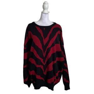 Kathy White Womens Vintage Chunky Pullover Sweater 90s Red Zebra Acrylic US 32W